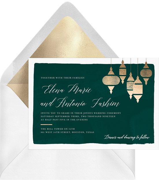 Dreamy Lanterns winter wedding invitations from Greenvelope