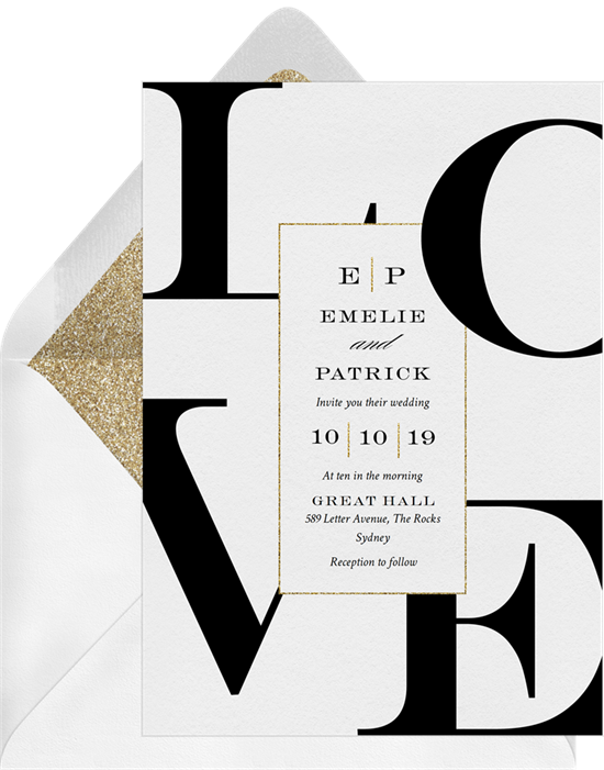 Typography Love modern wedding invitations from Greenvelope