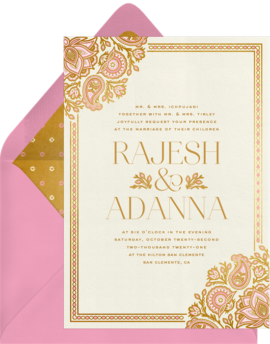 Gilded Paisley Indian wedding invitations from Greenvelope