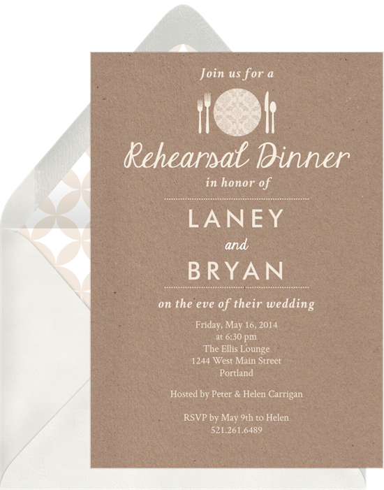 Rehearsal dinner invitations: the Rehearsal Place Setting invitations design from Greenvelope