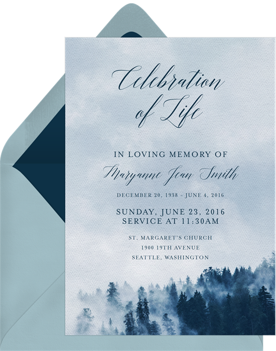 blue Celebration of Life invitation