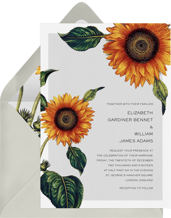 Elegant Sunflower wedding invitations from Greenvelope
