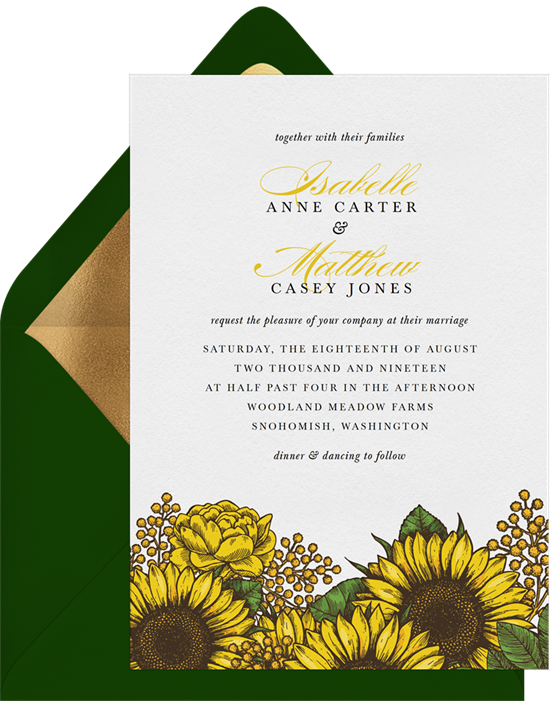 Radiant Sunflower wedding invitations from Greenvelope
