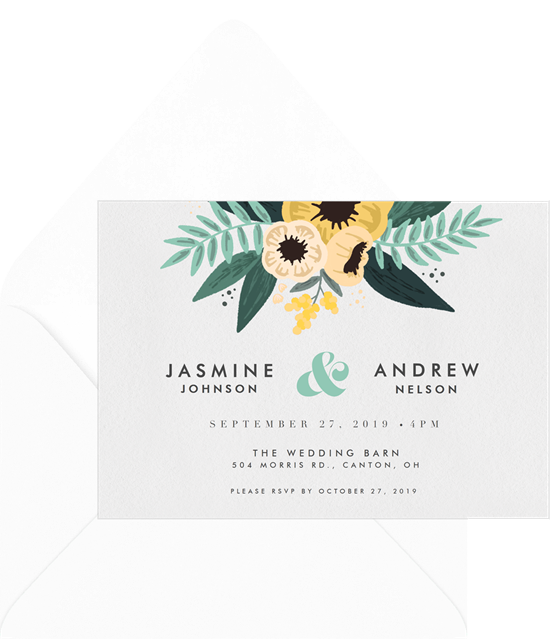 Playful Florals sunflower wedding invitations from Greenvelope