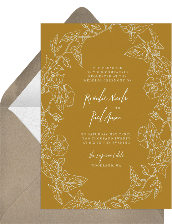 Ivy Wreath sunflower wedding invitations from Greenvelope