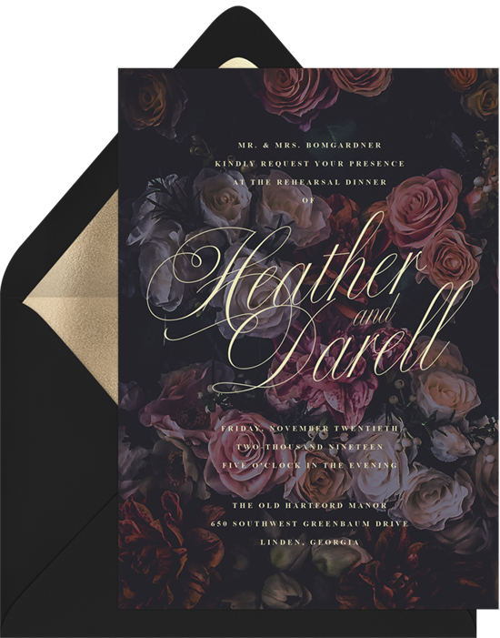 Rehearsal dinner invitations: the Moody Florals invitation design from Greenvelope