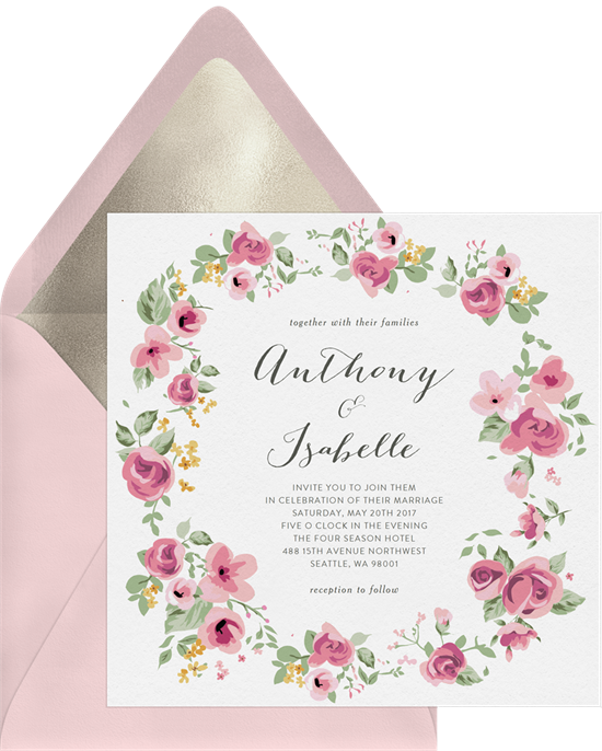 Rose Wreath Invitations to add your Mother's Day Sayings to