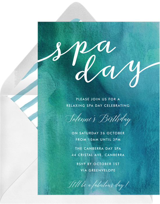 Bridal shower ideas: A spa day themed bridal shower invitation