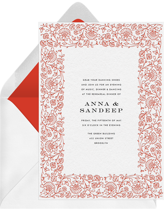 Rehearsal dinner invitations: the Perfect Floral Border invitations design from Greenvelope