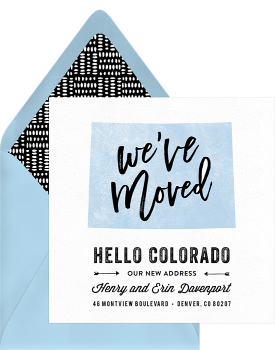 Hello Colorado moving announcements from Greenvelope
