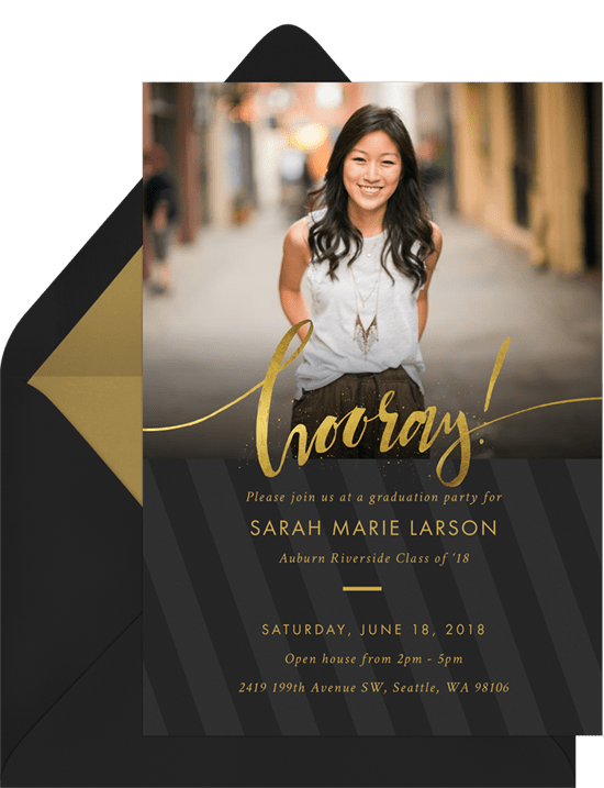 An elegant, black and gold graduation party invitation