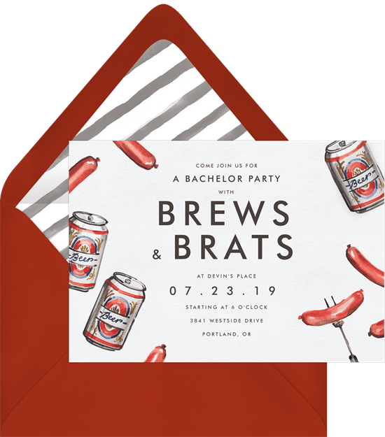 Bachelor party ideas: an invitation to a brews & brats BBQ