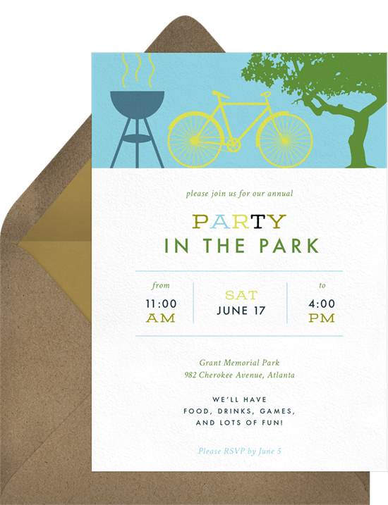outdoor party games: party in the park invitation