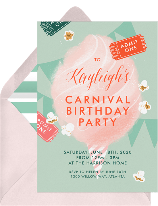 outdoor party games: carnival birthday party invitation
