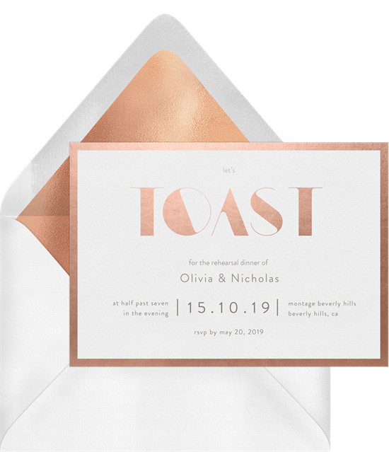 Rehearsal dinner invitations: the Toast invitation design from Greenvelope