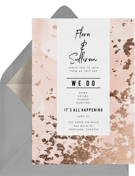 wedding guest list: pastel pink themed wedding invite
