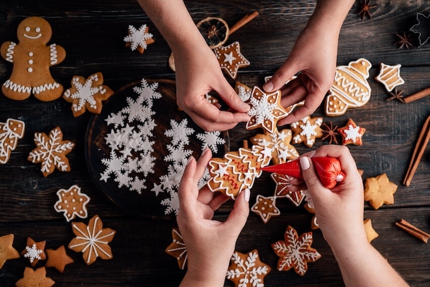 Cookie party: people decorating cookies