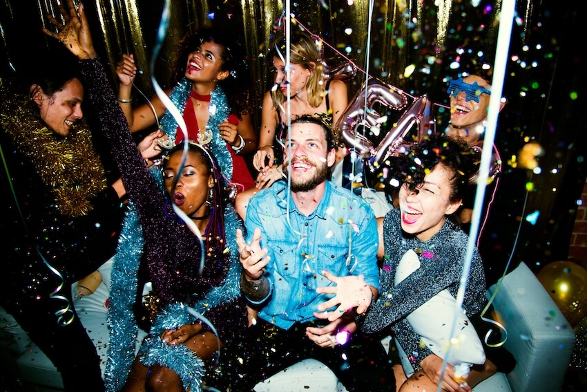 New years invitations: people enjoying a party