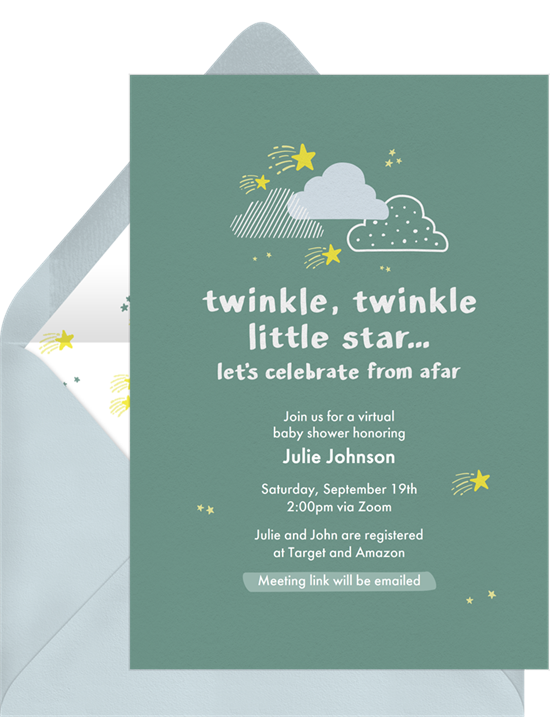 Baby shower ideas: A Twinkle, Twinkle Little Star invitation for a nursery rhyme-themed shower