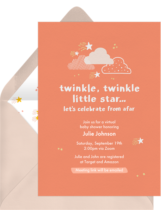Online baby shower invitations with clouds and stars