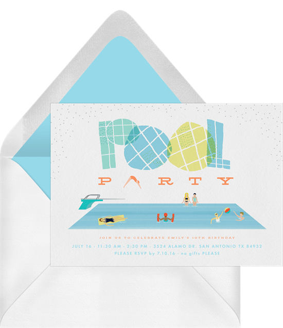 summer party ideas: tropical pool party invitation from Greenvelope