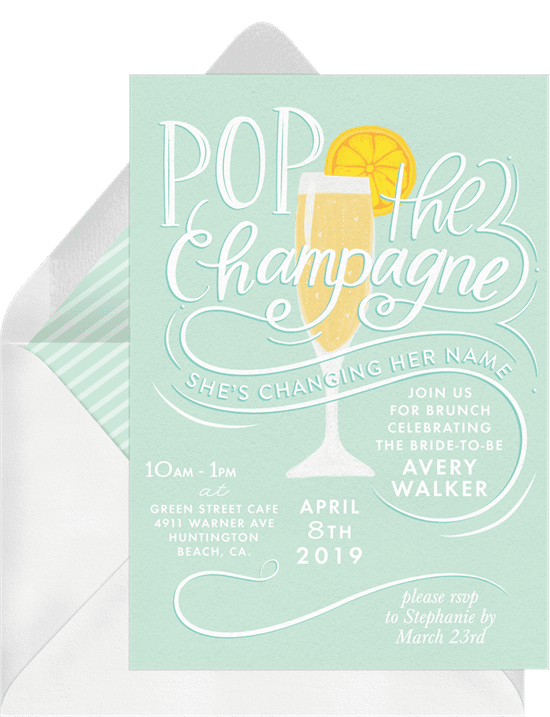 bridal shower invitations: pop the champagne invitations