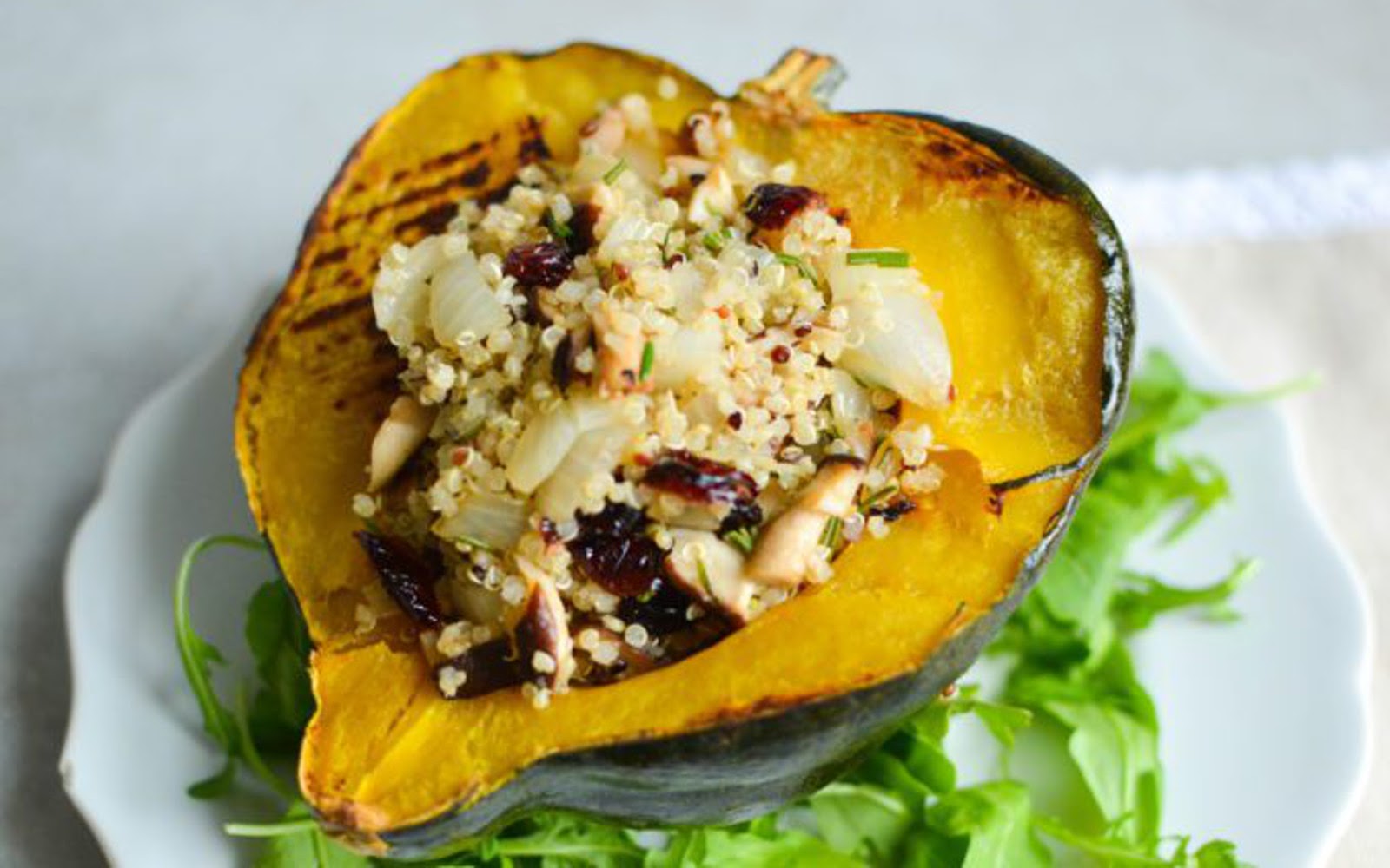 Non-traditional thanksgiving dinner ideas: Quinoa mushroom stuffed acorn squash