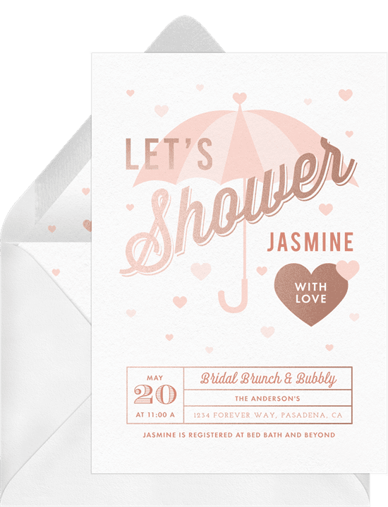 Bridal shower invitations: raining hearts invitations