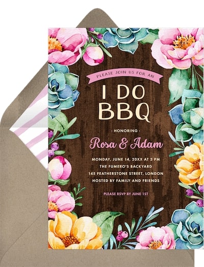 Rustic Succulents invitation for a backyard BBQ engagement party theme