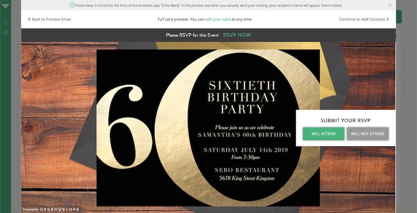 How to send an evite: Sample Greenvelope evite