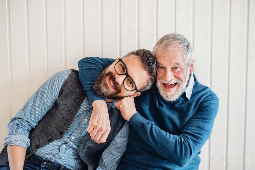 Ideas for Father’s Day: senior father hugging his son