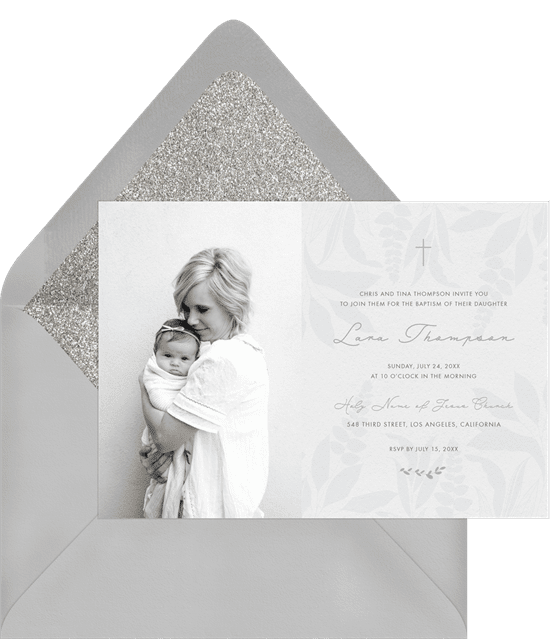 Soft Leaves Baptism Invitation