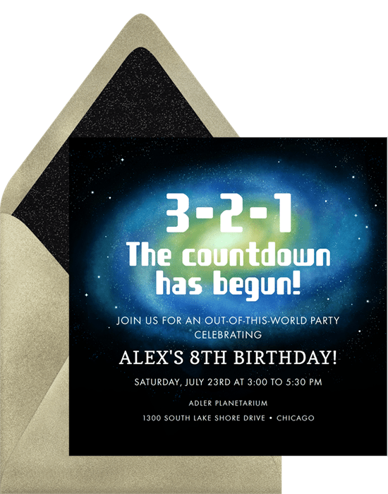 space themed party: space-themed countdown invitation from Greenvelope