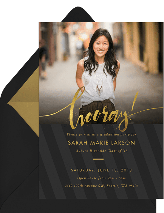 Graduation Invitations: splatter hooray invitations grey