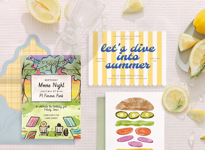 Summer party invitations and a few slices of lemons