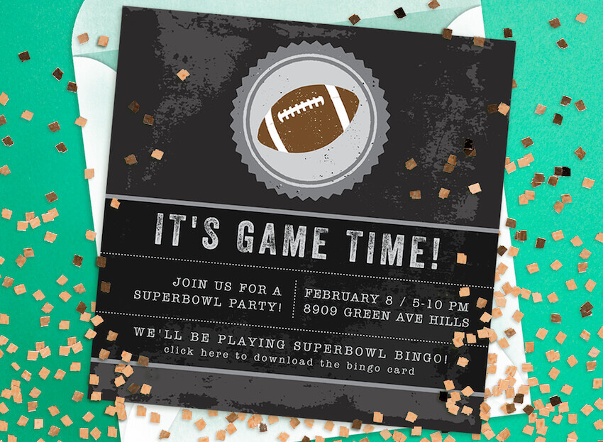 Super Bowl party games: Super Bowl party invitation card