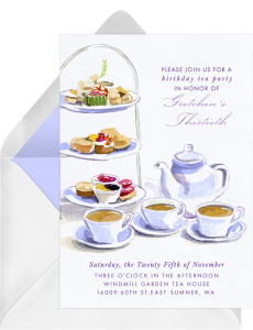 tea party ideas: Tea Party Invitation in purple from Greenvelope