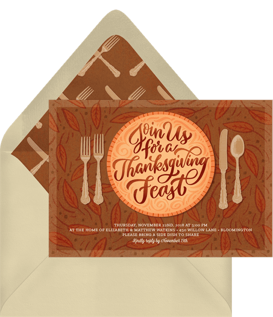 A Thanksgiving invitation with an illustrated pie