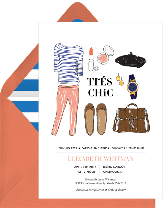 Bridal shower invitations: tres chic invitations