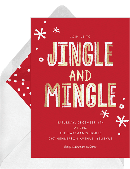A red, white, and gold Christmas party invitation