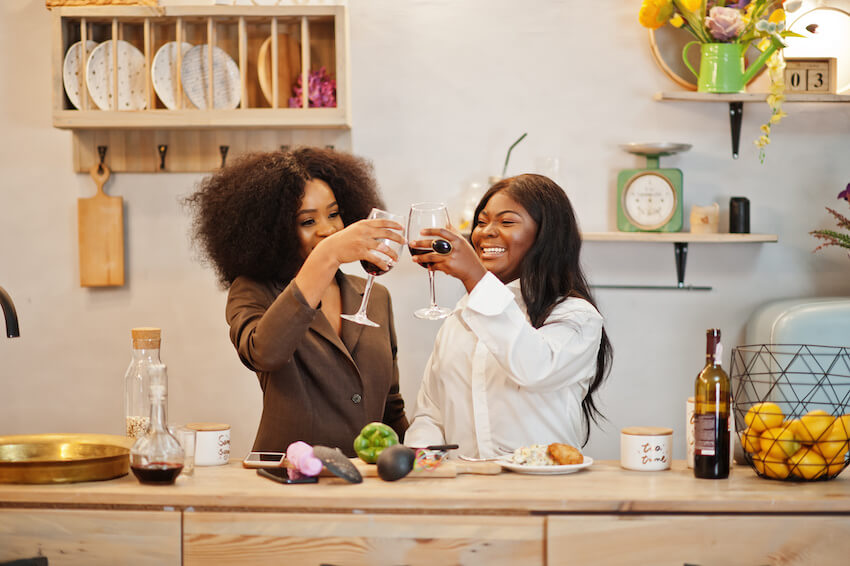 Maid of honor proposal: two women having a toast