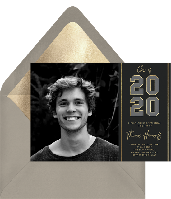 Classic varsity numbers online graduation invitations with a photo of the graduate