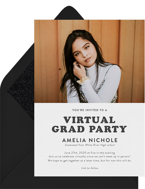 Online graduation invitations for a virtual party with a photo of the grad