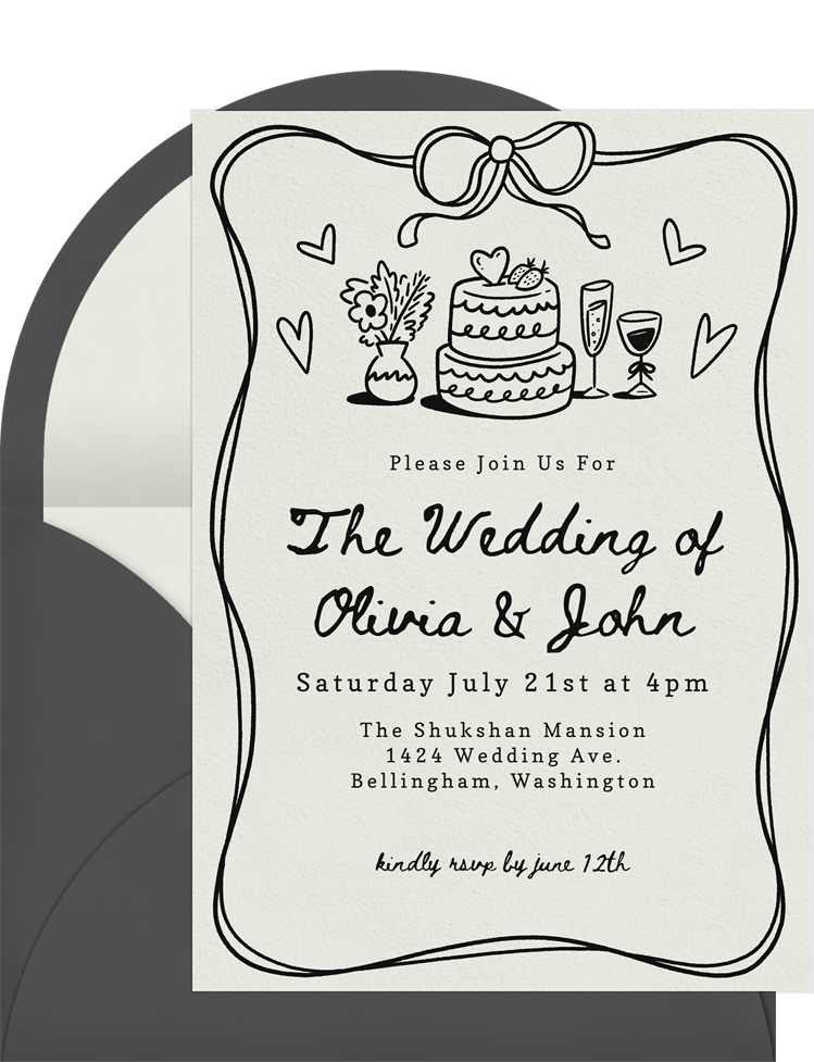 'Whimsical Ribbon' Wedding Invitation in White