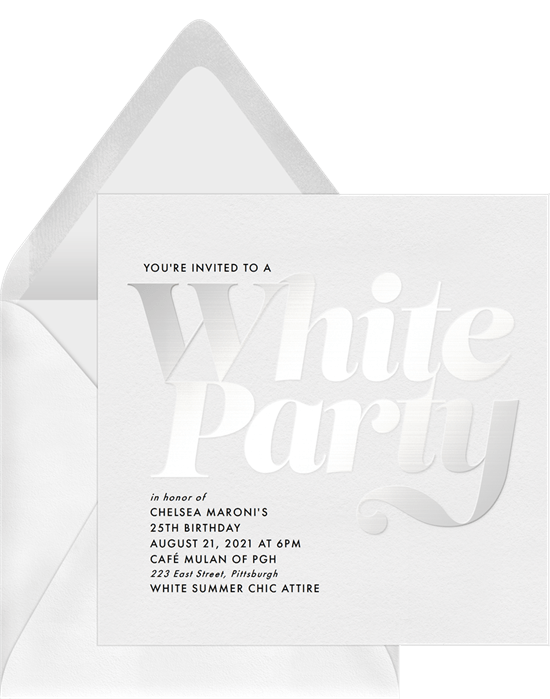 Labor Day party idea: White Summer Chic Invitation from Greenvelope