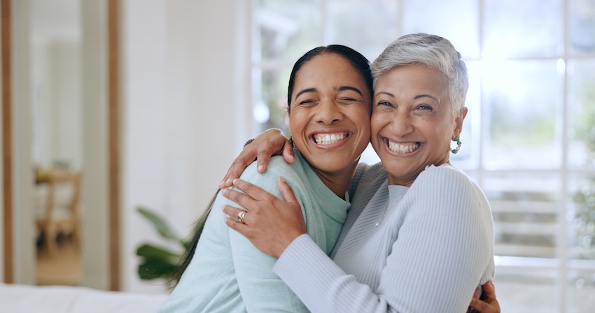 Mother’s day decorations: woman hugging her mother