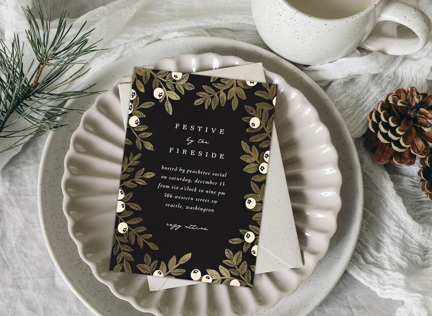 Work holiday party invitation on a plate