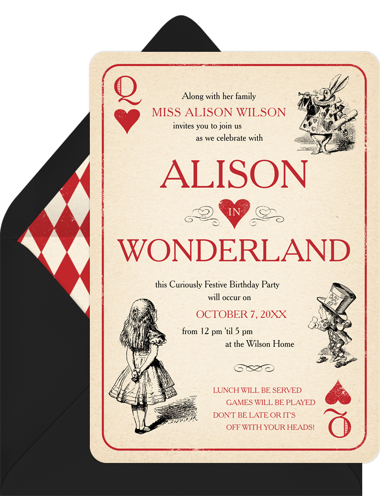 Adventures in Wonderland Invitations in Creme