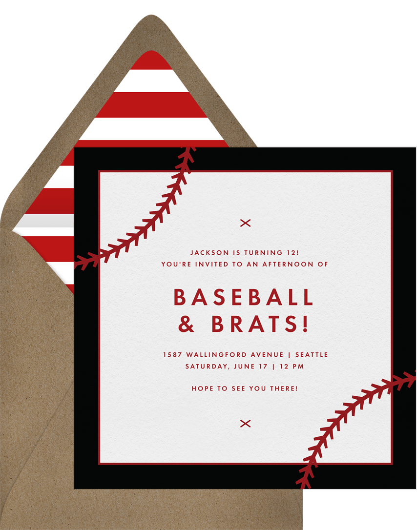 Baseball Stitch Invitations in Black