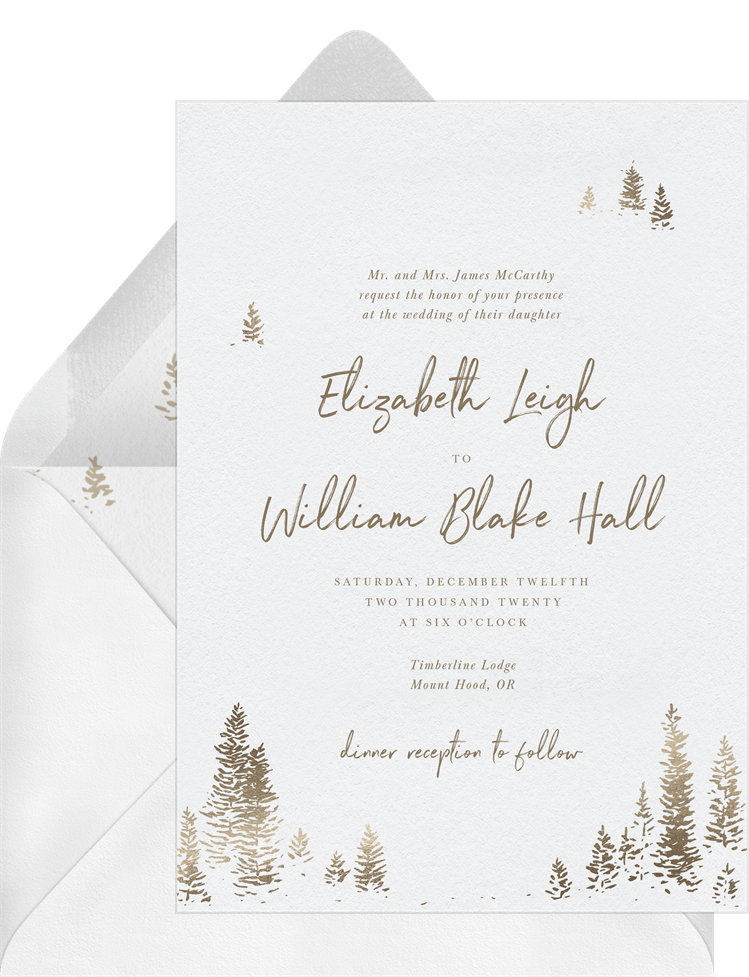 Golden Evergreens Invitation in White